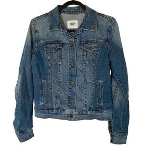 Old Navy Womens Denim Jacket Small Petite Four Pocket Classic Med Wash Trucker
